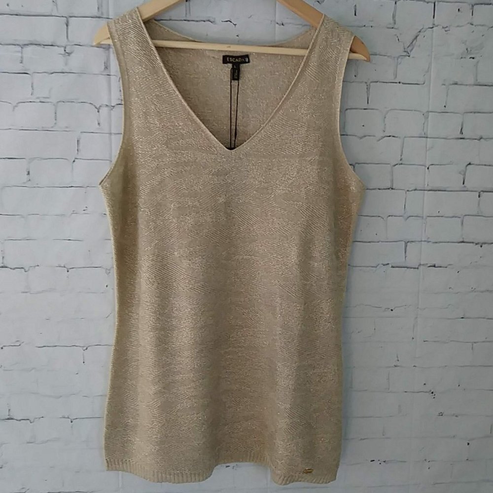 NWT Escada Sport Gold Knit V-Neck Blouse Large